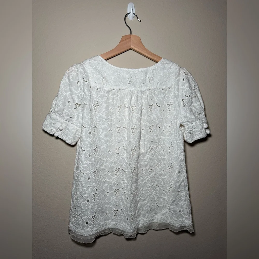 Juicy Couture Vintage white Medium Lace embroidered Short sleeve Blouse